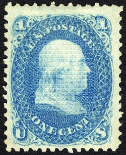 Benjamin Franklin - Blue - E Grill United States Postage Stamp