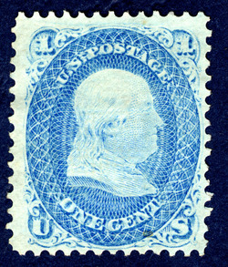 Benjamin Franklin - Blue - F Grill United States Postage Stamp