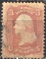 George Washington - Red - F Grill - A United States Postage Stamp