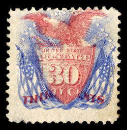 Shield Eagle and Flags - Blue and Carmine - G Grill United States Postage Stamp