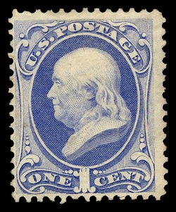 Benjamin Franklin - Ultramarine - H Grill - Hard Paper United States Postage Stamp