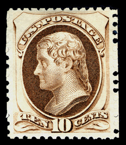 Thomas Jefferson - Brown - Hard Paper - No Gum Special Printing United States Postage Stamp