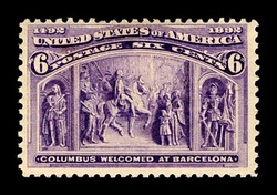 Christopher Columbus Welcomed at Barcelona - Purple United States Postage Stamp | Columbian Series