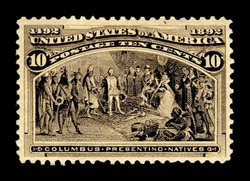 Christopher Columbus Presenting Natives - Black Brown United States Postage Stamp | Columbian Series