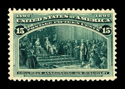 Christopher Columbus Announcing His Discovery - Green United States Postage Stamp | Columbian Series