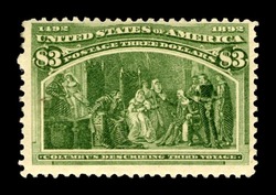 Christopher Columbus Describing His Third Voyage - Yellow Green United States Postage Stamp | Columbian Series