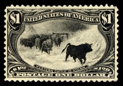 Western Cattle in Storm - Black United States Postage Stamp | Trans-Mississippi "Omaha" Exposition
