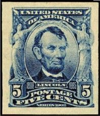 Abraham Lincoln - Blue - Imperforate United States Postage Stamp