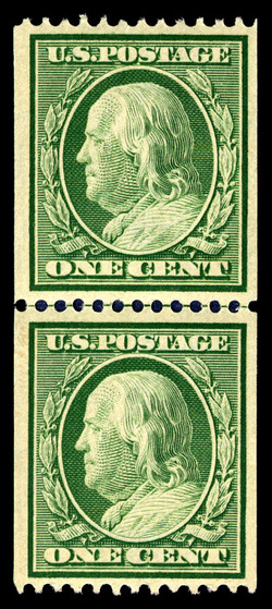 Benjamin Franklin - Green - Double Line Watermark - Vertical Imperforate - Perf 12 United States Postage Stamp | Washington-Franklin Series