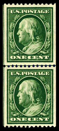 Benjamin Franklin - Green - Single Line Watermark - Vertical Imperforate - Perf 12 United States Postage Stamp | Washington-Franklin Series