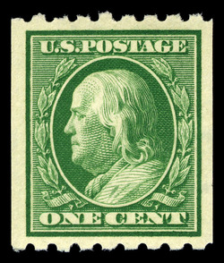 Benjamin Franklin - Green - Single Line Watermark - Vertical Imperforate - Perf 8 United States Postage Stamp | Washington-Franklin Series