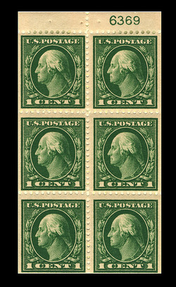 George Washington - Green - Single Line Watermark - Booklet Pane of 6 Stamps - Perf 12 United States Postage Stamp | Washington-Franklin Series