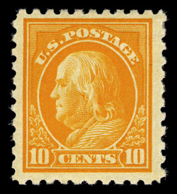 Benjamin Franklin - Orange Yellow - Single Line Watermark - Perf 10 United States Postage Stamp | Washington-Franklin Series