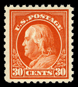 Benjamin Franklin - Orange Red - Single Line Watermark - Perf 10 United States Postage Stamp | Washington-Franklin Series