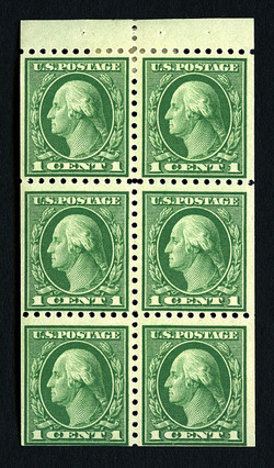 George Washington - Green - Unwatermarked - Booklet Pane of 6 Stamps - Perf 10 - Flat Plate United States Postage Stamp | Washington-Franklin Series