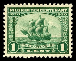 The Mayflower - Green United States Postage Stamp | Pilgrim Tercentenary