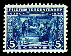 Signing of the Compact - Blue United States Postage Stamp | Pilgrim Tercentenary