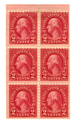 George Washington - Carmine - Perf 10 - Booklet Pane of 6 Stamps United States Postage Stamp | Ordinary Postage Stamps - Issue of 1922