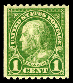 Benjamin Franklin - Yellow Green - Vertical Imperforate - Perf 10 United States Postage Stamp | Ordinary Postage Stamps - Issue of 1922