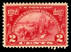 Landing at Fort Orange - Carmine Rose United States Postage Stamp | Huguenot-Walloon Tercentenary