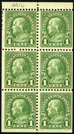 Benjamin Franklin - Green - Perf 11 X 10 1/2 - Booklet Pane of 6 Stamps United States Postage Stamp | Ordinary Postage Stamps - Issue of 1922