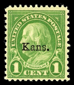 Benjamin Franklin - Green - Kansas Overprint United States Postage Stamp | State Overprinted