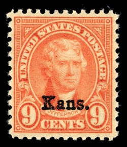 Thomas Jefferson - Light Rose - Kansas Overprint United States Postage Stamp | State Overprinted