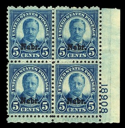Theodore Roosevelt - Deep Blue - Nebraska Overprint United States Postage Stamp | State Overprinted