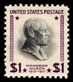 Woodrow Wilson - Lavender and Black United States Postage Stamp | Presidential Series