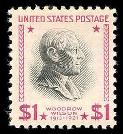 Woodrow Wilson - Red Violet and Black United States Postage Stamp | Presidential Series