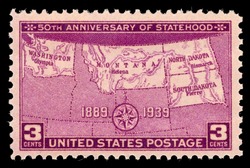 Fiftieth Anniversary of Statehood of North Dakota, South Dakota, Montana, and Washington United States Postage Stamp