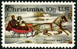 Currier and Ives - The Winter Road - Christmas United States Postage Stamp