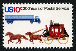 Stagecoach and Truck United States Postage Stamp | Postal Services Bicentennial