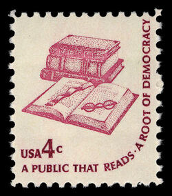 Books and Eyeglasses - A Public That Reads United States Postage Stamp | Americana - Root of Democracy