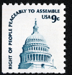 Capitol Dome - Right of People Peaceably to Assemble - Perf 10 by 9.75 - White Paper United States Postage Stamp | Americana - Root of Democracy