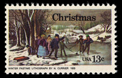Currier's Winter Pastime - Picture Only Tagging United States Postage Stamp