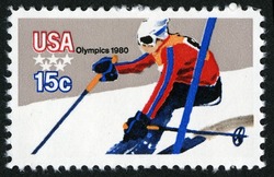 Downhill Skiing - Perf 11.25 X 10.5 United States Postage Stamp | Winter Olympics 1980