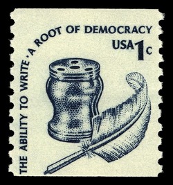 Inkwell and Quill - Horizontal Imperforate United States Postage Stamp | Americana - Root of Democracy