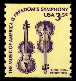 Violins - Horizontal Imperforate United States Postage Stamp | Americana - Root of Democracy