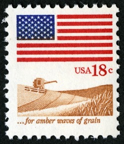 Flag Over Wheat Field United States Postage Stamp
