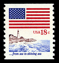 Flag Over Lighthouse - Horizontal Imperforate United States Postage Stamp