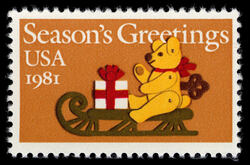 Teddy Bear on Sleigh - Christmas United States Postage Stamp