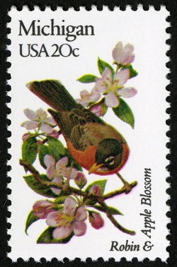 Michigan - Comb Perf United States Postage Stamp | State Birds and Flowers
