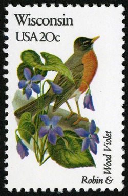 Wisconsin - Comb Perf United States Postage Stamp | State Birds and Flowers