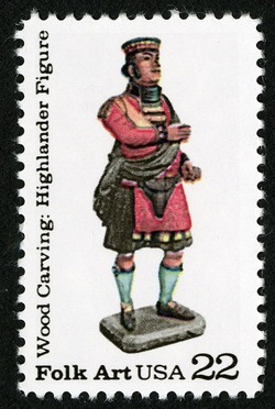 Highlander Figure United States Postage Stamp | Wood Carving