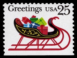 Christmas Sleigh With Presents - Booklet Single United States Postage Stamp