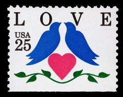 Love - Birds and Heart - Booklet Single United States Postage Stamp