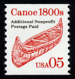 Canoe - 1800s - Red United States Postage Stamp | Transportation