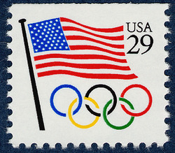 Flag and Olympic Rings United States Postage Stamp