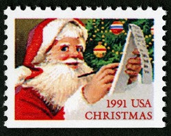 Santa Checking List United States Postage Stamp | Santa Claus